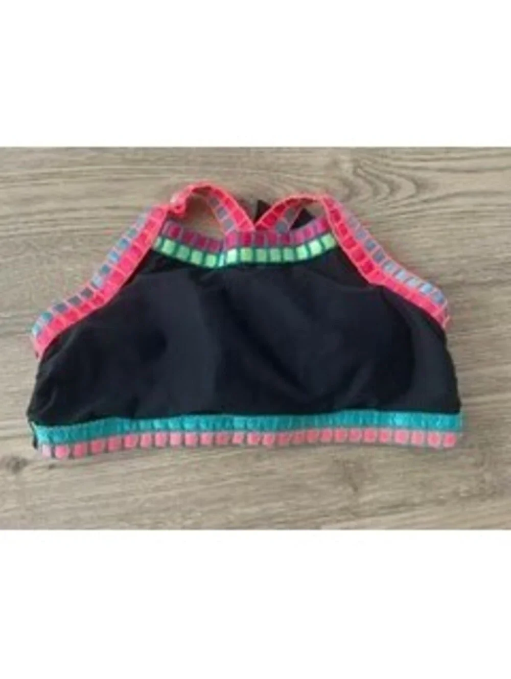 Beach Lingo Girls Swim Top Size 12 Black Neon Pink Teal High Neck Halter Bikini